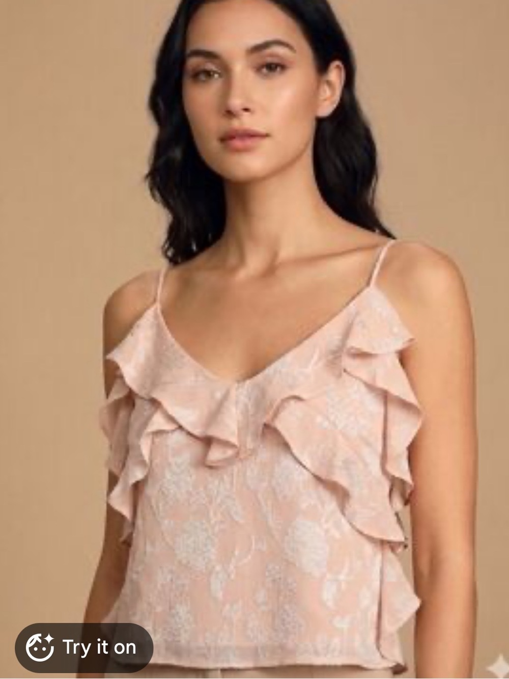 Zara Ruffled Jacquard Top Beige Pink Size Large Blush Floral Ruffle Camisole